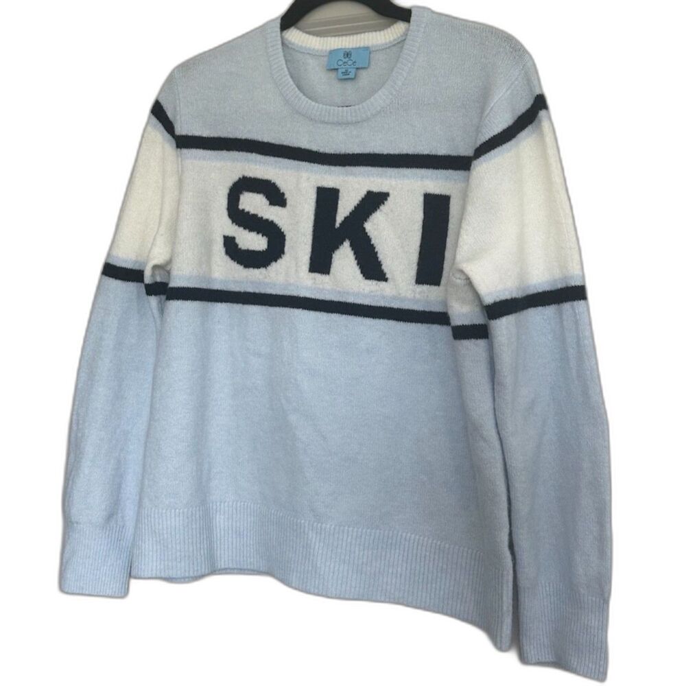 Cece Aprés Ski Blue Stripe Crewneck Sweater Women's Sz Medium